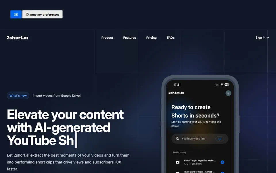 2short.ai homepage (screenshot)