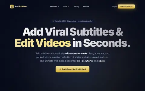AddSubtitles homepage (screenshot)
