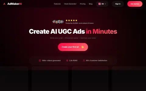 AdMaker AI homepage (screenshot)
