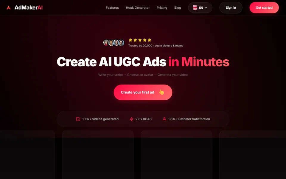 AdMaker AI homepage (screenshot)