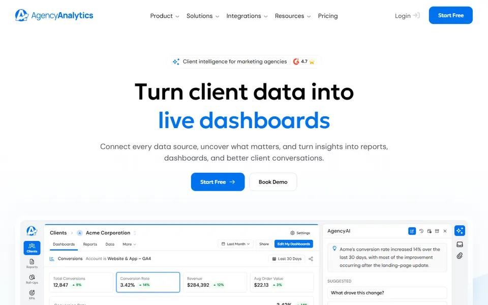 AgencyAnalytics homepage (screenshot)