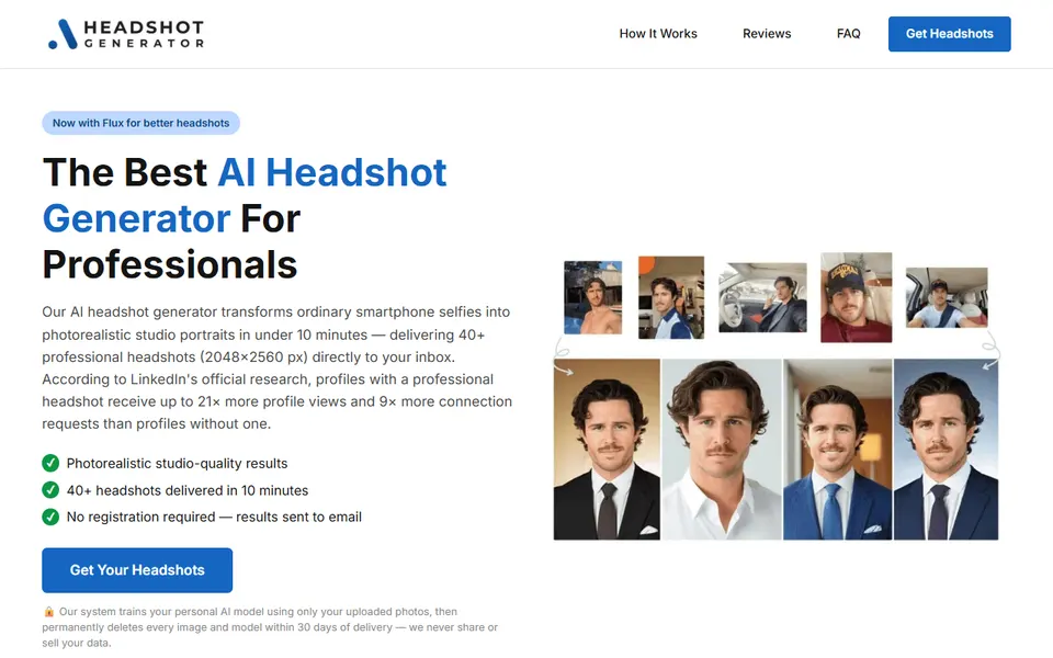 AI Headshot Generator homepage (screenshot)