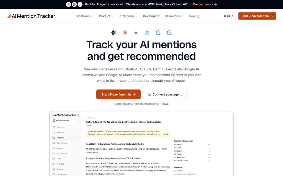 AIMentionTracker homepage (screenshot)