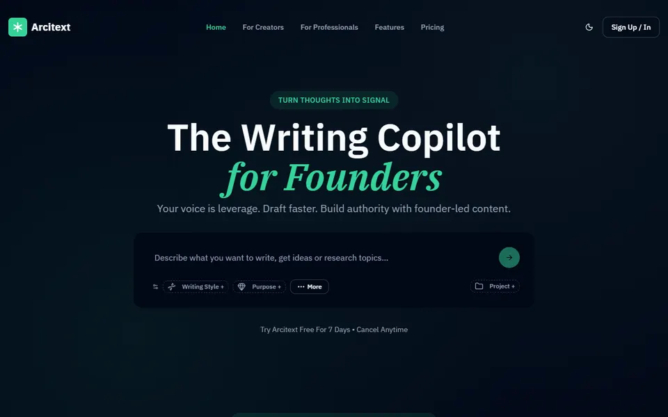 Arcitext homepage (screenshot)