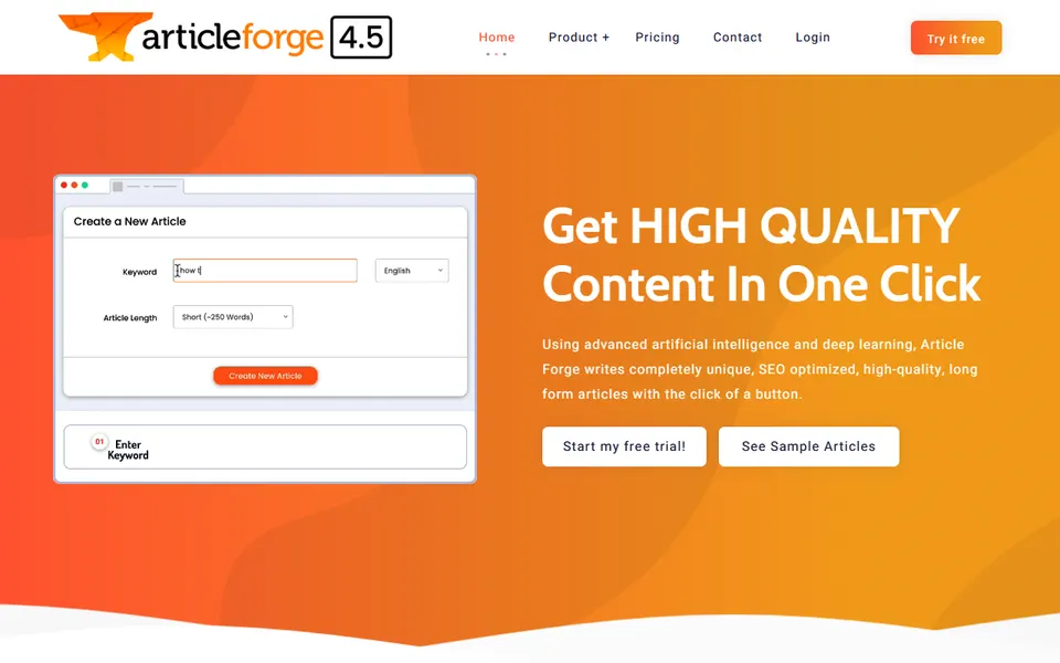 Article Forge homepage (screenshot)