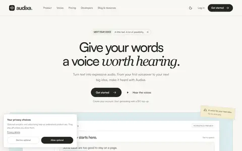 Audixa AI homepage (screenshot)