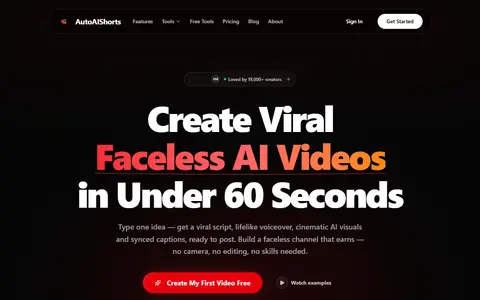 AutoAIShorts homepage (screenshot)