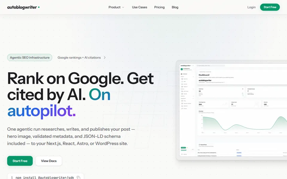 AutoBlogWriter homepage (screenshot)
