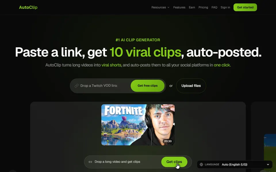 Autoclip homepage (screenshot)