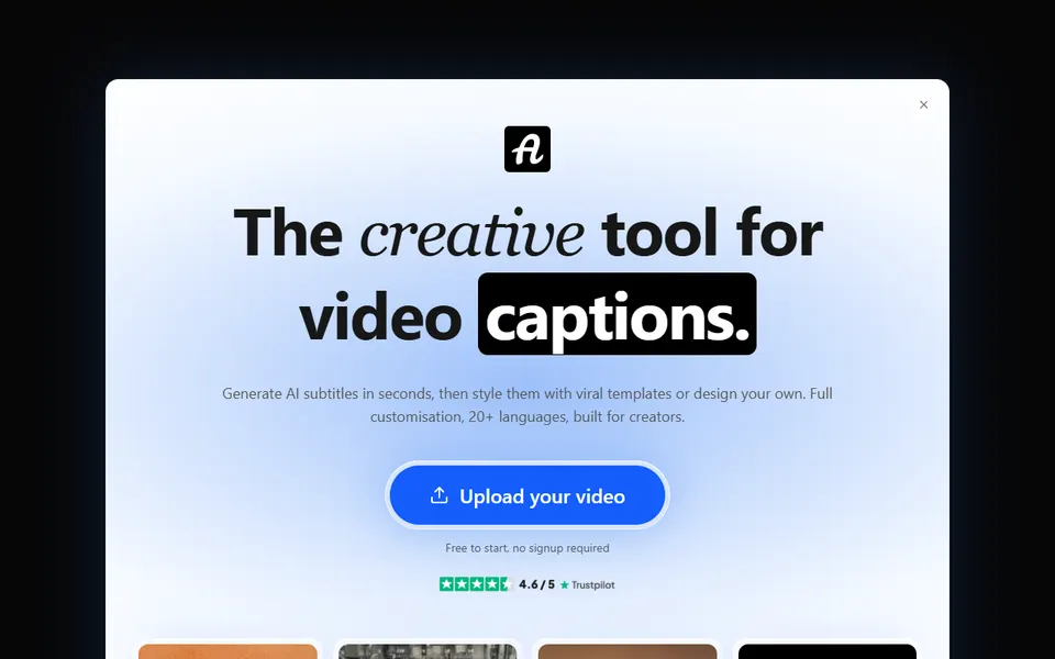 AutoSubtitles homepage (screenshot)