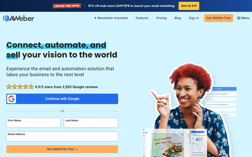 AWeber homepage (screenshot)