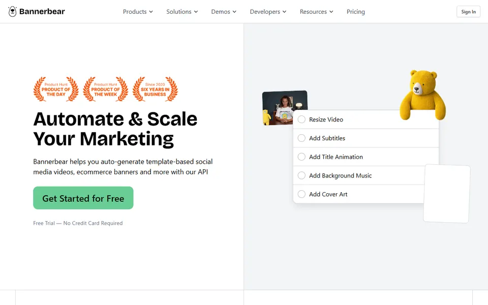 Bannerbear homepage (screenshot)