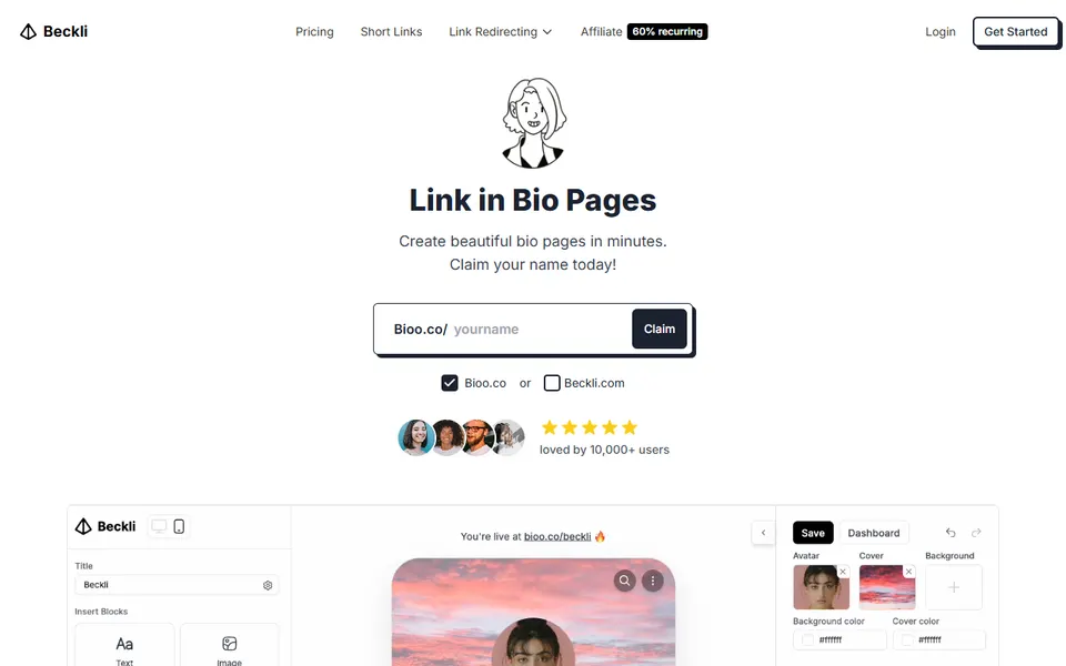Beckli homepage (screenshot)