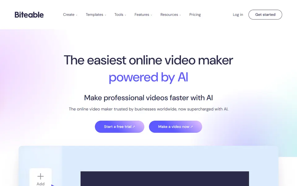 Biteable homepage (screenshot)