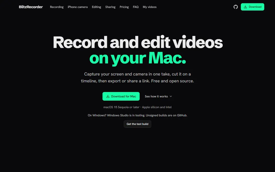 BlitzRecorder homepage (screenshot)