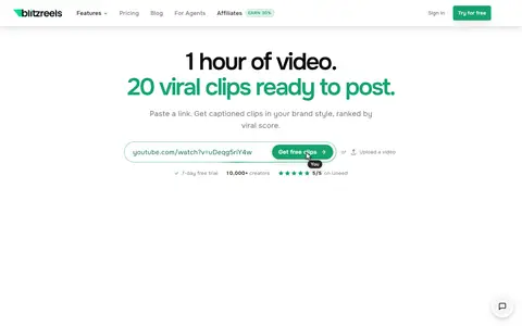 BlitzReels homepage (screenshot)