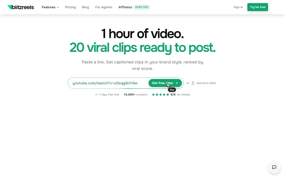 BlitzReels homepage (screenshot)