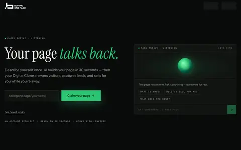 BoringOnePage homepage (screenshot)