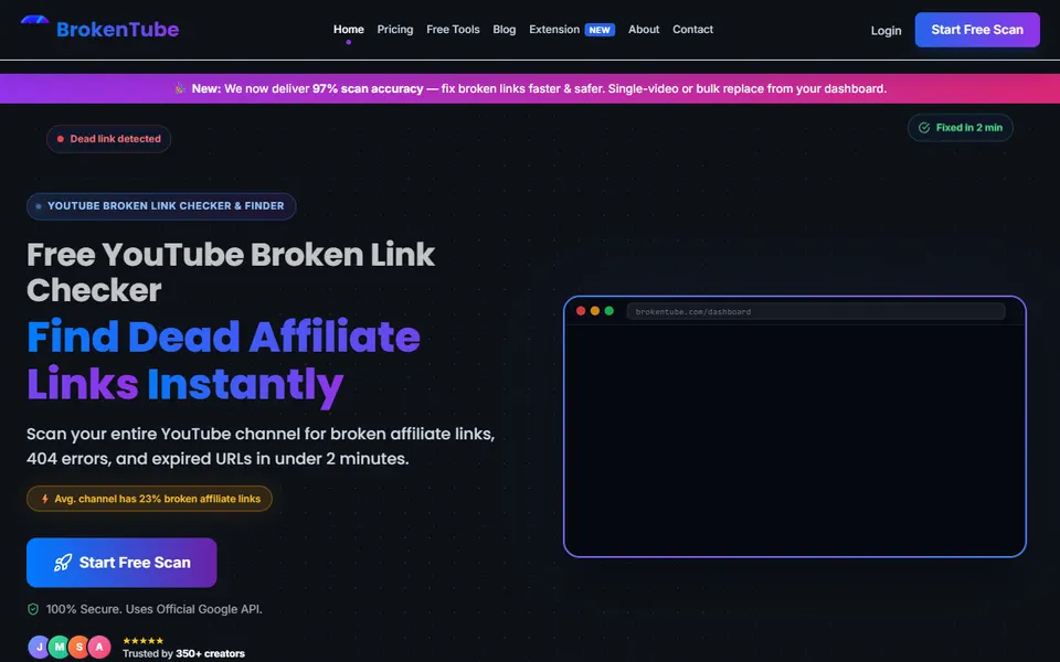 BrokenTube AI homepage (screenshot)