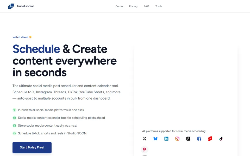 BulletSocial homepage (screenshot)