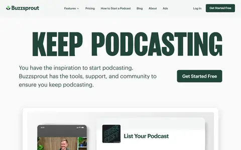 Buzzsprout homepage (screenshot)