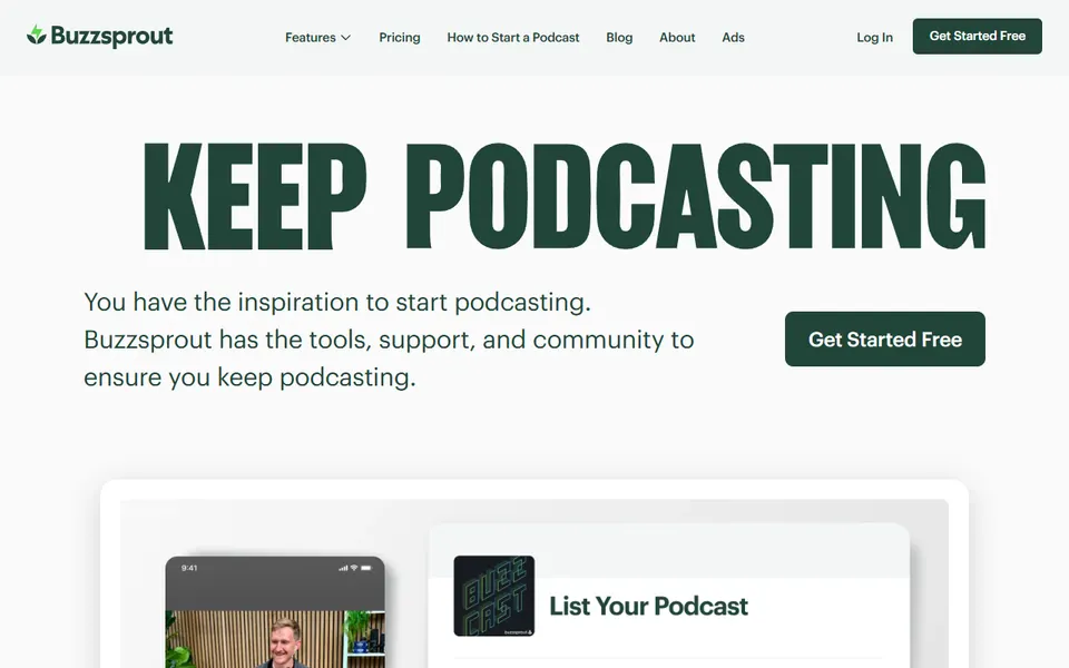 Buzzsprout homepage (screenshot)