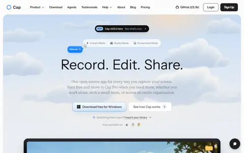 Cap homepage (screenshot)