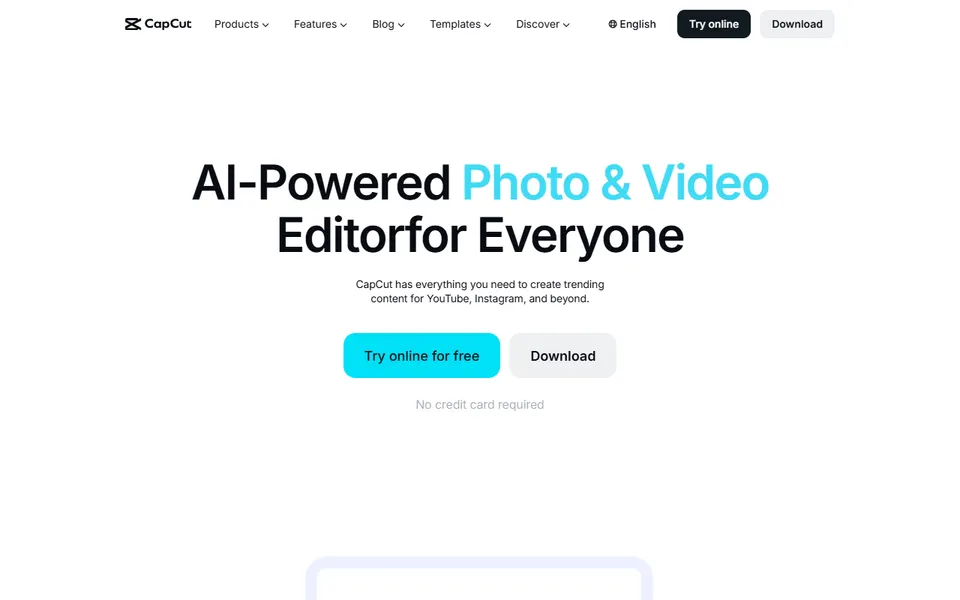 CapCut homepage (screenshot)
