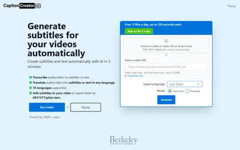 CaptionCreator homepage (screenshot)