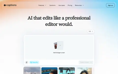 Captions homepage (screenshot)
