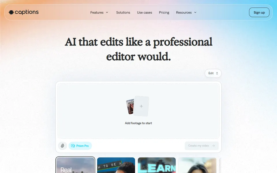 Captions homepage (screenshot)