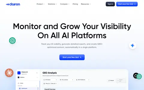 Clairon AI homepage (screenshot)