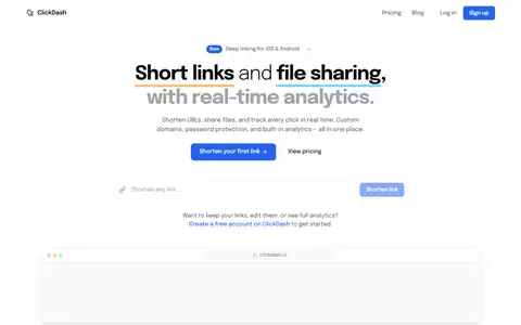 Click Dash homepage (screenshot)