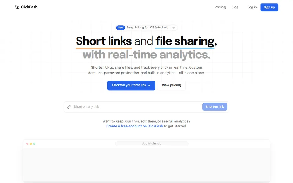 Click Dash homepage (screenshot)