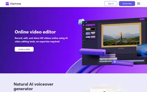 Clipchamp homepage (screenshot)