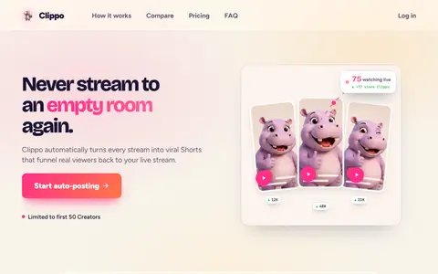 Clippo homepage (screenshot)
