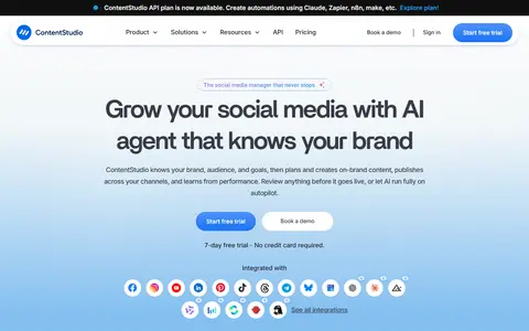 ContentStudio homepage (screenshot)