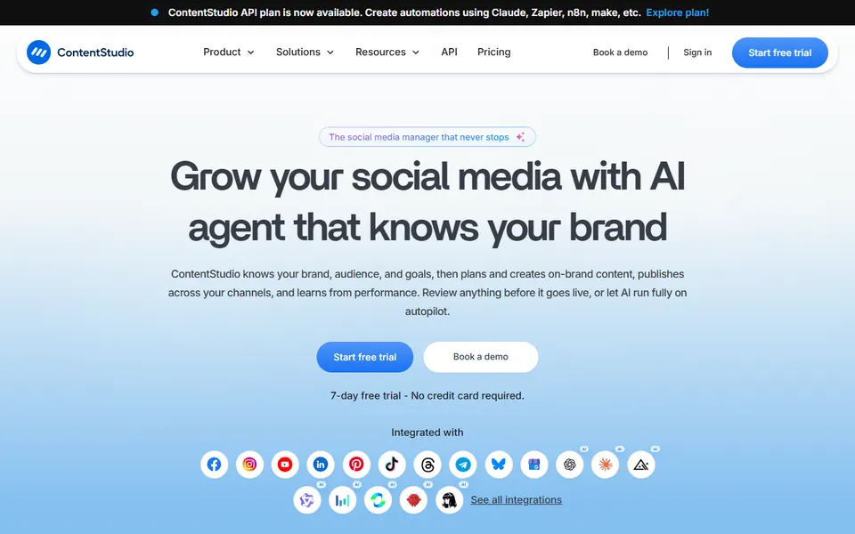 ContentStudio homepage (screenshot)