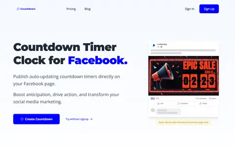 Countdown Timer App homepage (screenshot)