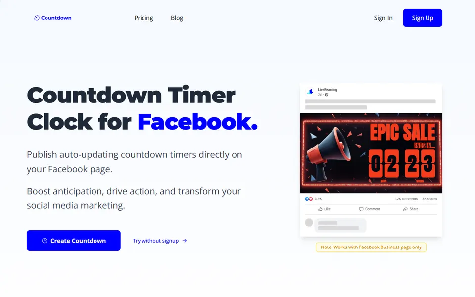 Countdown Timer App homepage (screenshot)