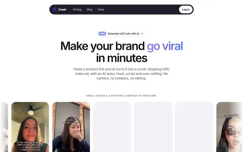 Creetr homepage (screenshot)