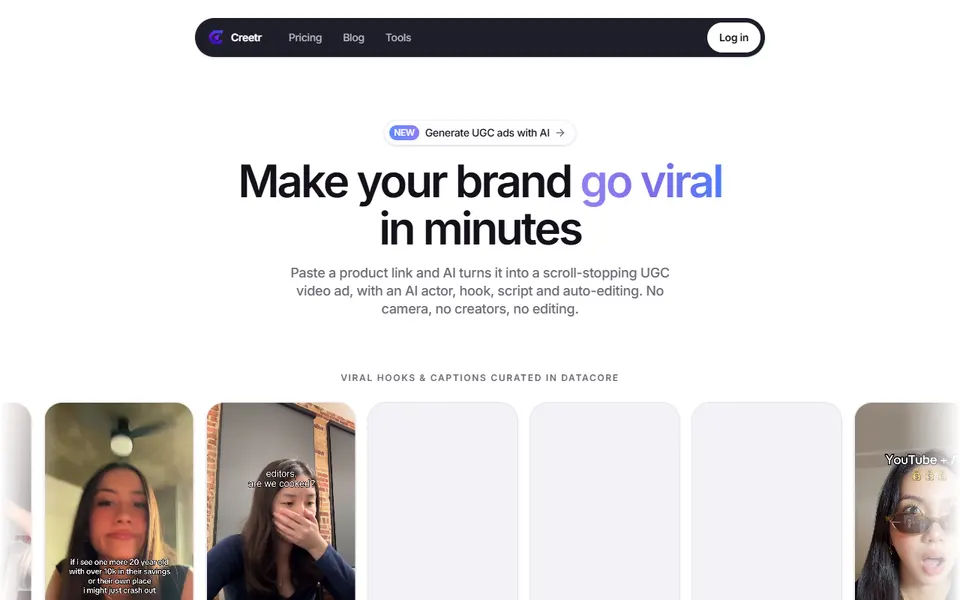 Creetr homepage (screenshot)