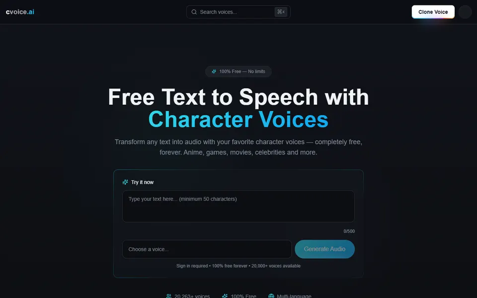 cvoice.ai homepage (screenshot)