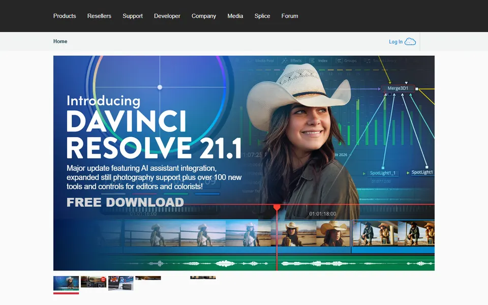 DaVinci Resolve homepage (screenshot)