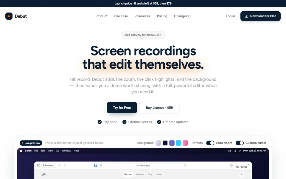 debut.sh homepage (screenshot)