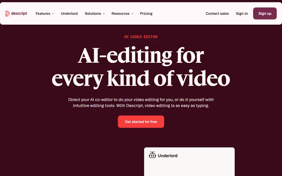 Descript homepage (screenshot)