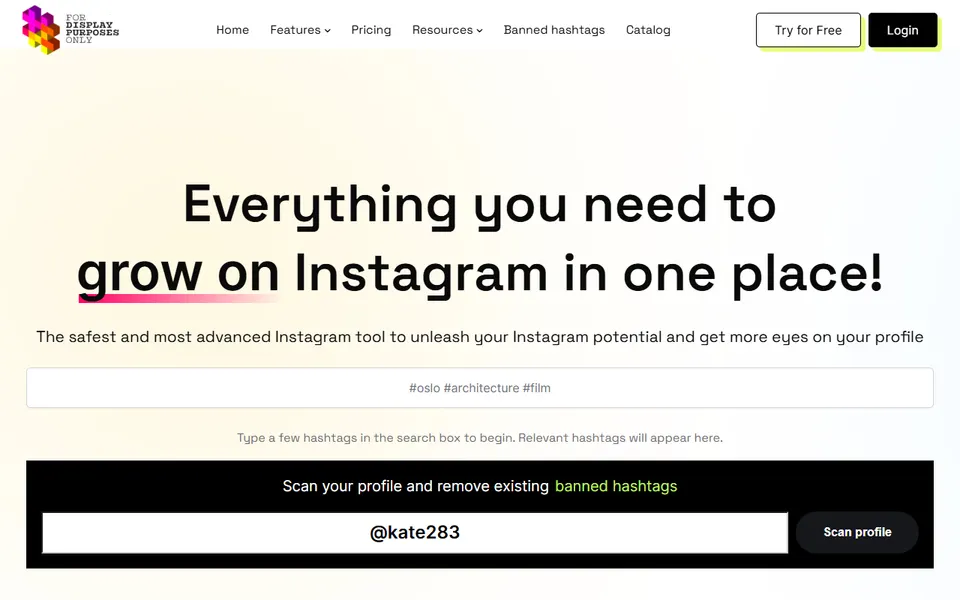 Display Purposes homepage (screenshot)