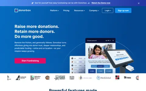 Donorbox homepage (screenshot)