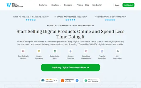 Easy Digital Downloads homepage (screenshot)