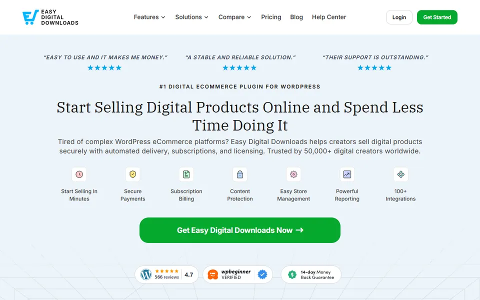 Easy Digital Downloads homepage (screenshot)